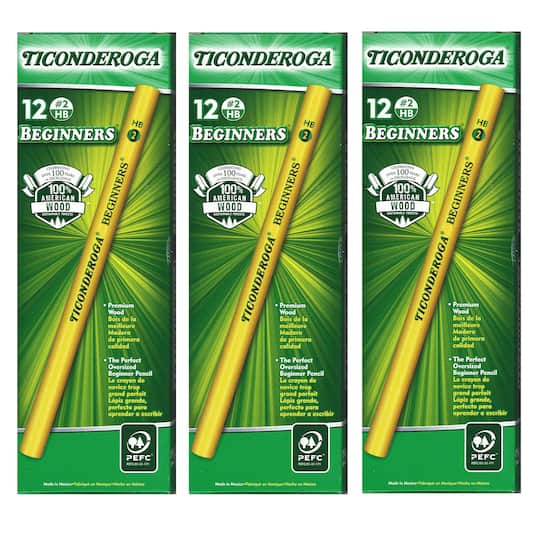 Ticonderoga&#xAE; Beginners&#xAE; Pencils without Eraser, 3 Packs of 12